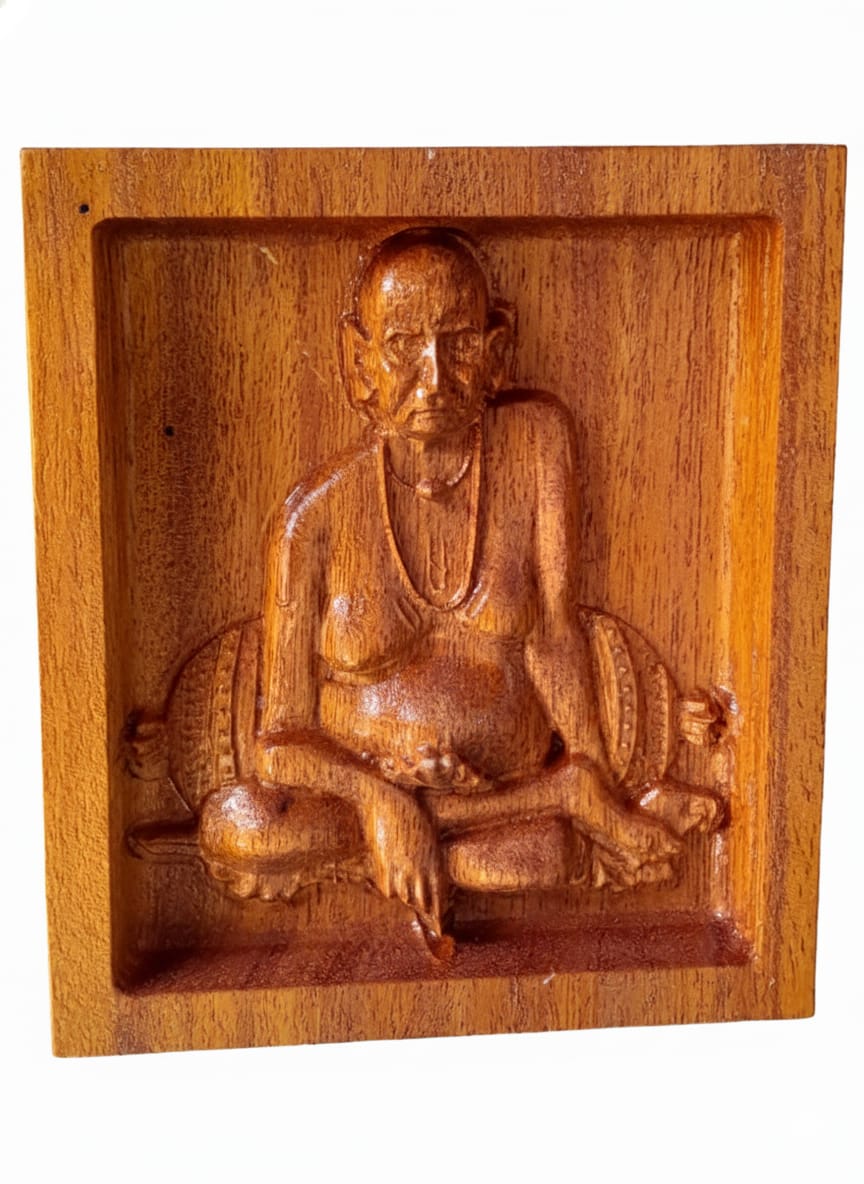 Swami Samarth Wooden Wall Carving | Hand-Finished Devotional Relief .