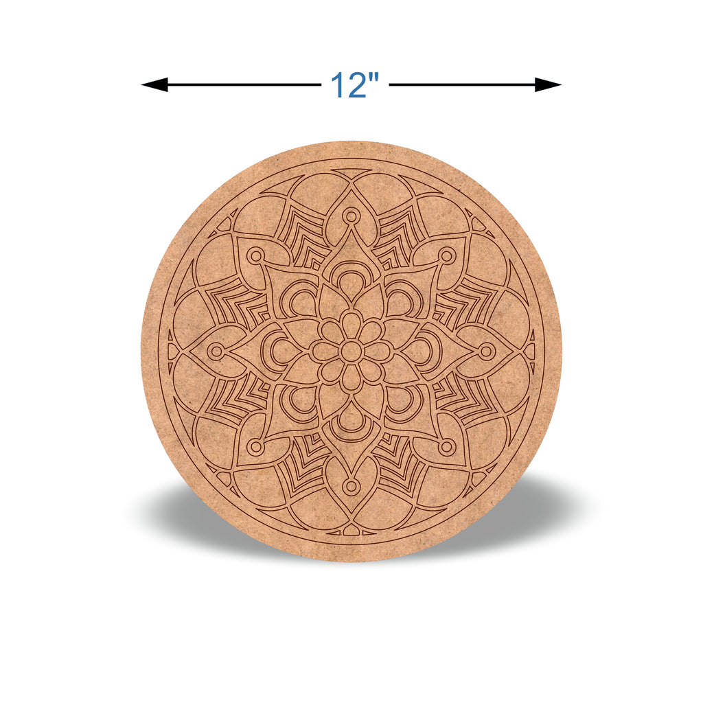 Pre-Marked 12-Inch Mandala MDF Base – 5.5mm Premium Craft Round Design 2