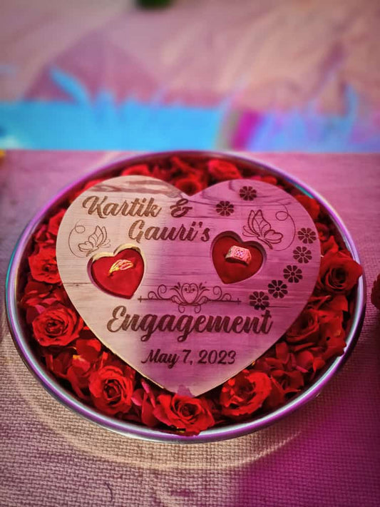 Custom Wooden Engagement Ring Platter – Heart Shape with Velvet Holder | WudCraft