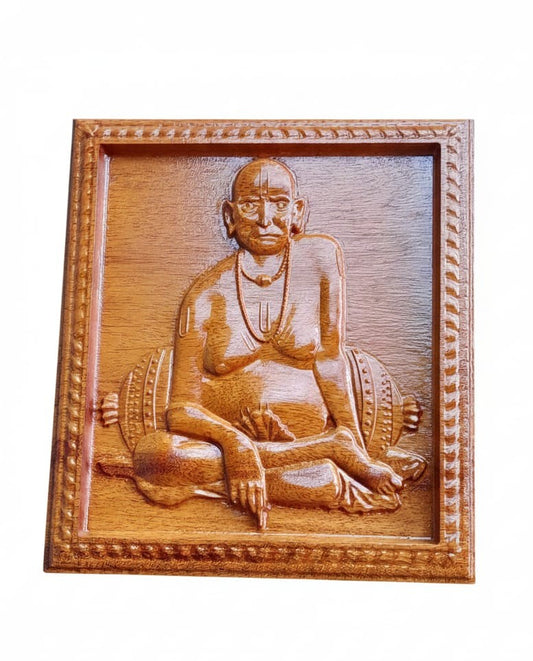 Swami Samarth Wooden Wall Carving | Hand-Finished Devotional Relief .