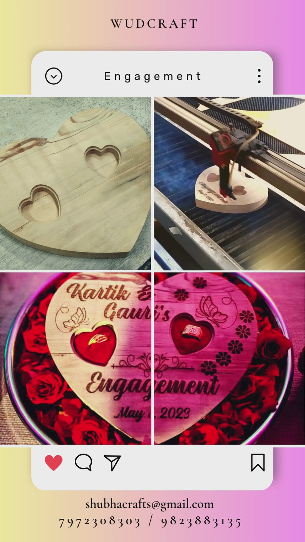 Custom Wooden Engagement Ring Platter – Heart Shape with Velvet Holder | WudCraft